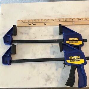 Four Irwin Quick-Grip 6” Clamps in Blue and Yellow